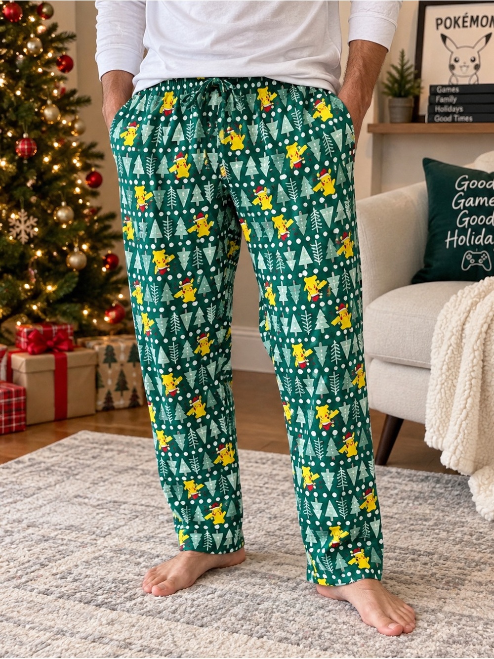 Hanna Andersson Pokémon Pikachu Christmas Pajama Pants Adult L 100% Cotton